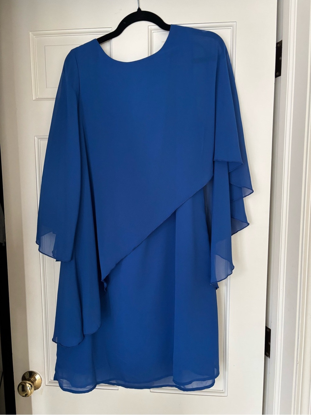 Flowy Midi Dress in Cobalt Blue with Layered Cape Sleeves
